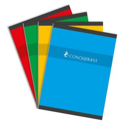 Cahier Conquerant 24x32cm petits carreaux 5mm 192 pages brochées couverture carte coloris assortis