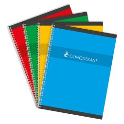 Cahier Conquerant 24x32cm grands carreaux seyès 100 pages reliure spirale couverture carte coloris assortis