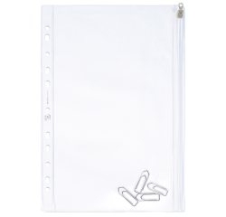 Pochette perforée 30,5x17cm avec zip pvc lisse 14/100éme incolore