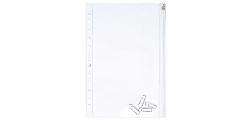 pochette perforée 30,5x17cm avec zip PVC lisse 14/100éme incolore