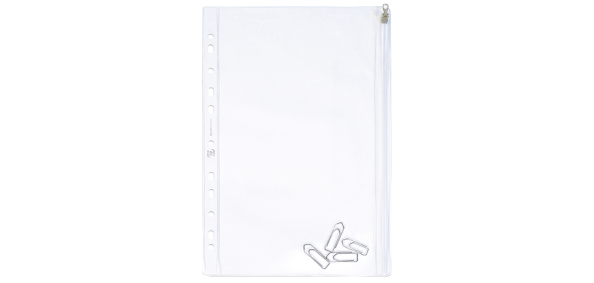 Pochette perforée 30,5x17cm avec zip pvc lisse 14/100éme incolore