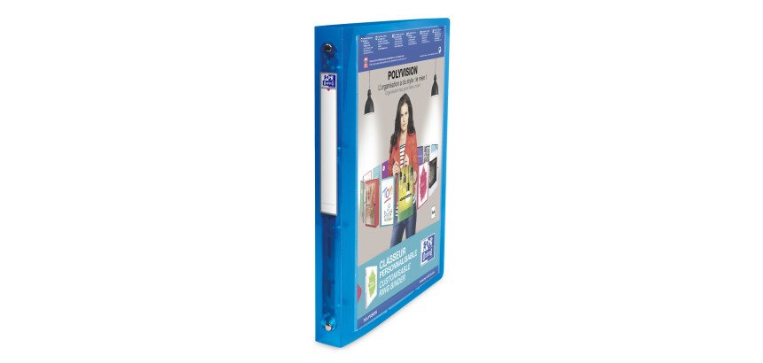 Classeur Oxford polyvision a4 dos 30mm 4 anneaux ronds couverture polypro bleu
