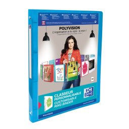 Classeur Oxford polyvision a4 dos 20mm 4 anneaux ronds couverture polypro bleu