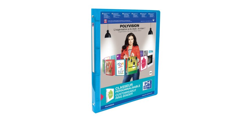 Classeur Oxford polyvision a4 dos 20mm 4 anneaux ronds couverture polypro bleu