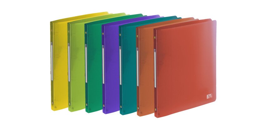 Classeur Oxford school life A4 Dos20 4anneaux rond polypro translucide assorti