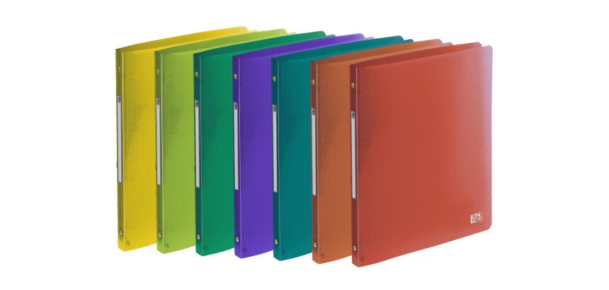 Classeur Oxford school life a4 dos20 4anneaux rond polypro translucide assorti