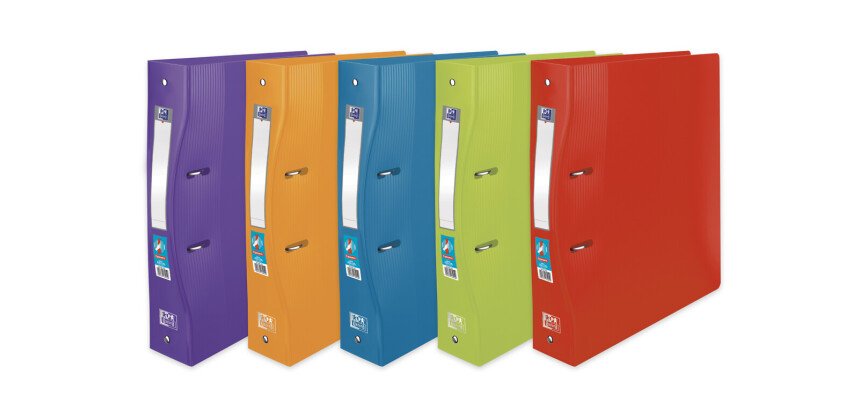 Classeur Oxford school life a4+ dos ergonomique 60mm 4 anneaux rond polypro translucide assorti