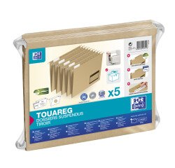 Lot 5 dossiers suspendus tiroir Oxford touareg a4 capacité 100 feuilles carte recyclée beige naturel