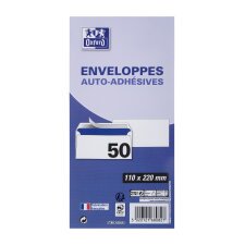 Lot 50 enveloppes Oxford 110x220  auto adhesive - blanc