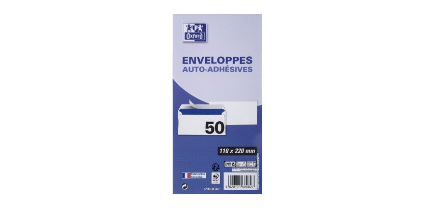 lot 50 EnveloPPes Oxford 110x220  auto adhesive - blanc