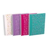 Cahier Oxford flowers b5 petits carreaux 5mm margés 120 pages reliure spirale couverture carte rigide coloris assortis