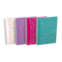 Cahier Oxford flowers b5 petits carreaux 5mm margés 120 pages reliure spirale couverture carte rigide coloris assortis