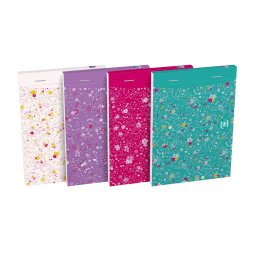 Bloc-notes Oxford flowers a6 ligné 6mm 160 pages agrafées couverture carte coloris assortis