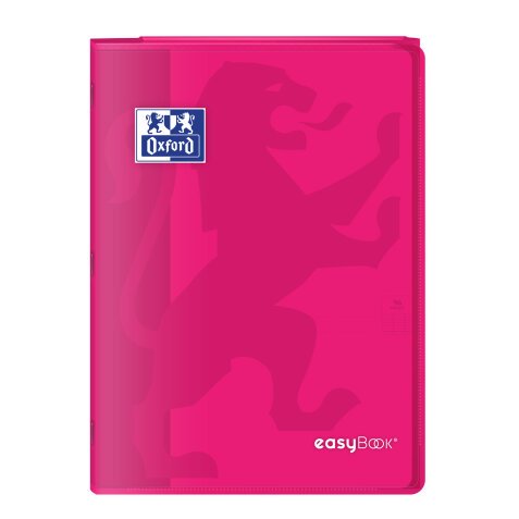 Cahier Oxford easybook a4 grands carreaux seyès 96 pages agrafées couverture polypro rose