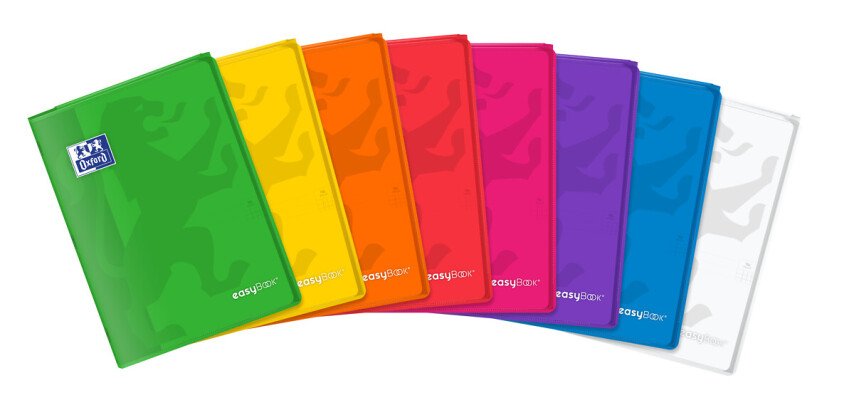 Cahier Oxford Easybook A4 petits carreaux 5mm margés 96 pages agrafées couverture polypro coloris assortis