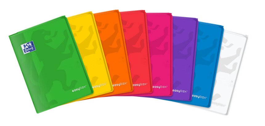 Cahier Oxford Easybook A4 petits carreaux 5mm margés 96 pages agrafées couverture polypro coloris assortis
