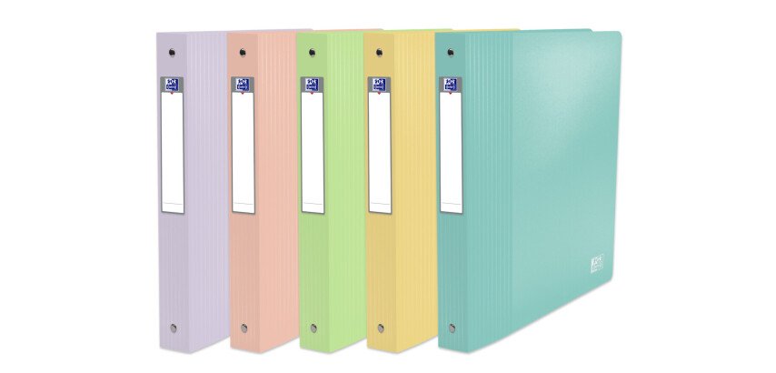 Classeur Oxford school life A4+ Dos40 4anneaux rond polypro opaque pastel assorti