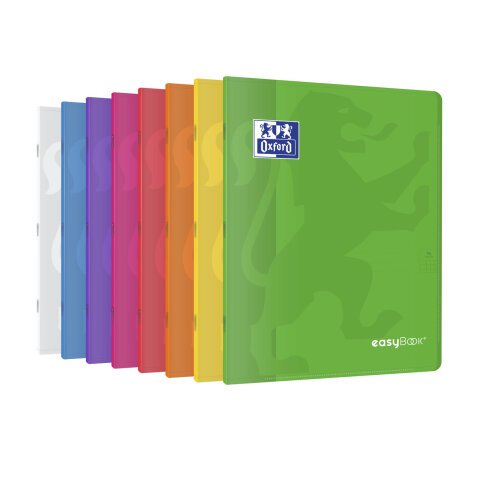 Cahier Oxford easybook 24x32cm petits carreaux 5mm margés 96 pages agrafées couverture polypro coloris assortis