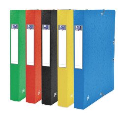 Boîte Oxford capacité standard top file+ 24x32cm dos 40mm avec élastique couverture carte coloris assortis