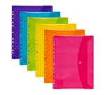 Sachet de 6 Pochettes perforées Oxford à Velcro® A4 polypro lisse épaisseur 20/100ème