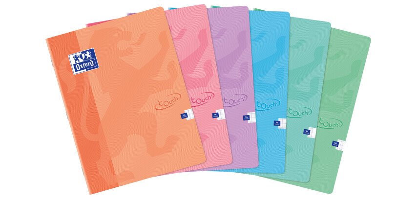 Cahier Oxford Touch' 24x32cm grands carreaux Seyès 96 pages agrafées couverture carte coloris assorti