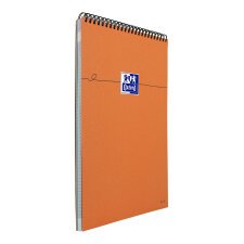 Notitieblok Oxford geperforeerd oranje A4+ kleine ruitjes 5 mm 80 vellen spiraalbinding oranje gecoate kaartomslag