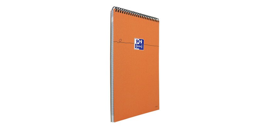 Notitieblok Oxford geperforeerd oranje A4+ kleine ruitjes 5 mm 80 vellen spiraalbinding oranje gecoate kaartomslag