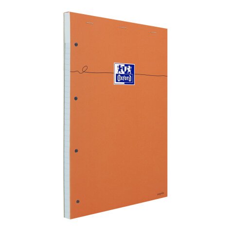 Bloc-notes Oxford perforé orange a4+ grands carreaux seyès 80 feuilles agrafées couverture carte enduite orange