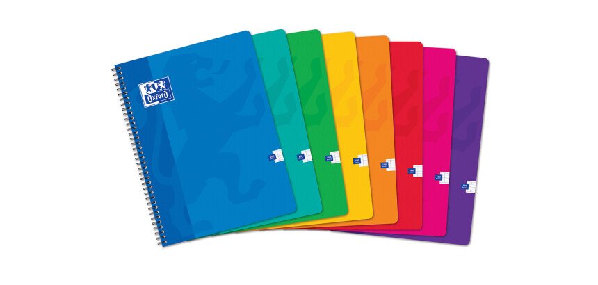 Cahier Oxford Color Life 24x32cm grands carreaux Seyès 180 pages reliure spirale couverture carte coloris assortis