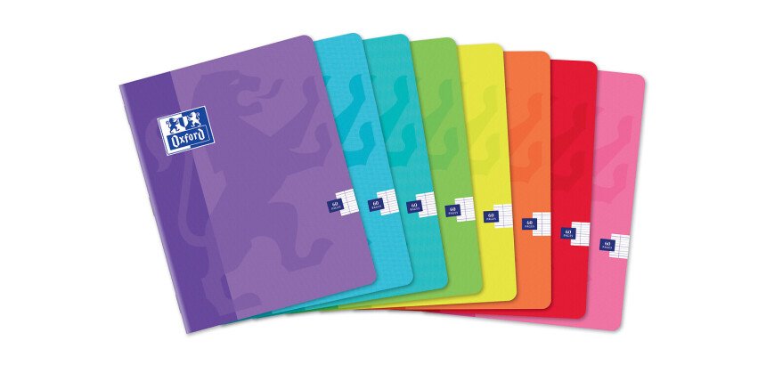 Cahier Oxford Color Life 17x22cm grands carreaux Seyès 60 pages agrafées couverture carte coloris assortis
