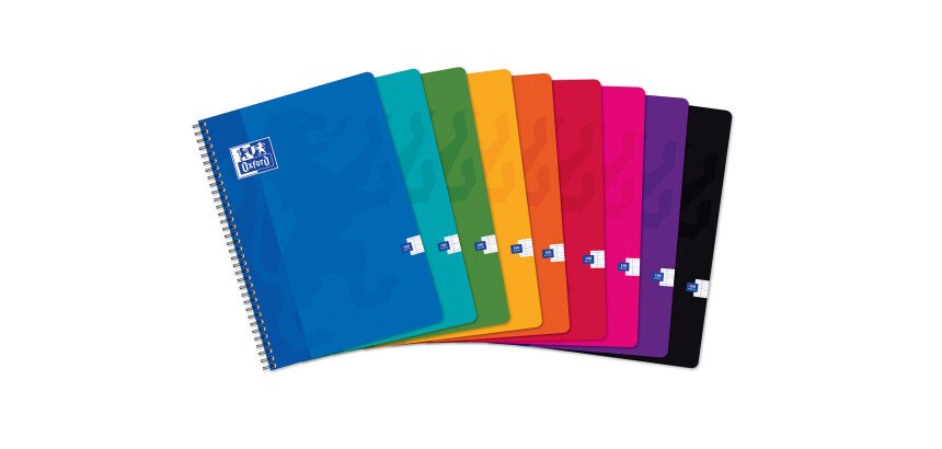 Cahier Oxford Color Life A4 grands carreaux Seyès 180 pages reliure spirale couverture carte coloris assortis