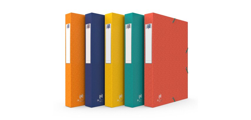 Boîte Oxford capacité standard Boston 24x32 dos 40mm avec élastique couverture carte coloris assortis