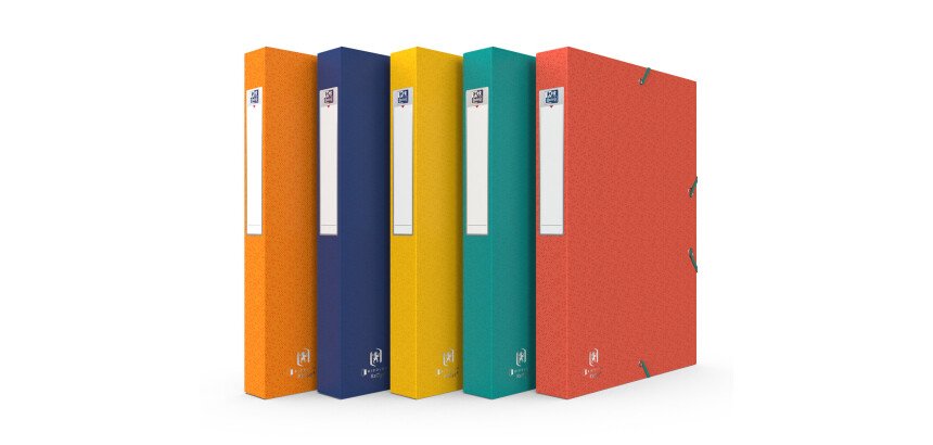 Boîte Oxford capacité standard boston 24x32 dos 40mm avec élastique couverture carte coloris assortis