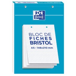 Fiche bristol collées 210 x 148 blanches 5 x 5 mm Oxford - Bloc de 30