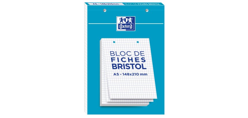 Fiche bristol collées 210 x 148 blanches 5 x 5 mm Oxford - Bloc de 30