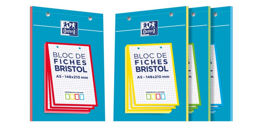 Fiche bristol 148 x 210 mm quadrillée 5 x 5 blanche perforée Oxford 2.0 - Bloc de 30