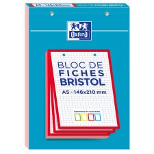 Bloc de fiches bristol Oxford 2.0 a5 petits carreaux 5mm 30 fiches collées bords rouges