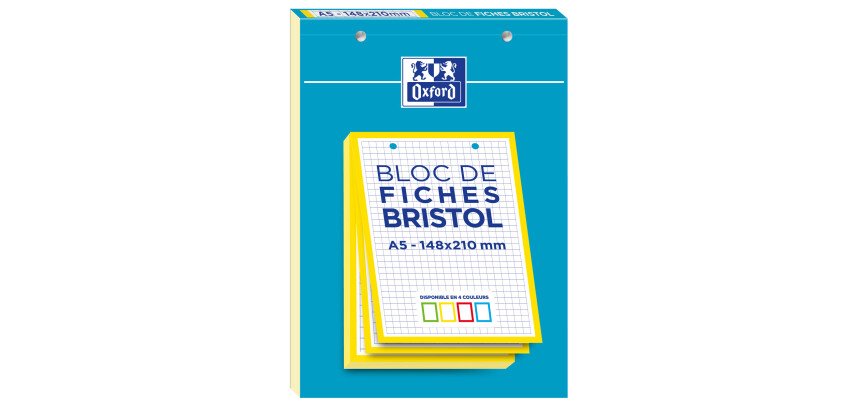 Bloc de fiches bristol Oxford 2.0 A5 petits carreaux 5mm 30 fiches collées
