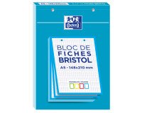 Bloc de fiches bristol Oxford 2.0 A5 petits carreaux 5mm 30 fiches collées bords bleus