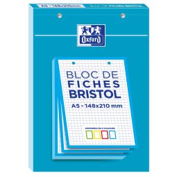 Bloc de fiches bristol Oxford 2.0 a5 petits carreaux 5mm 30 fiches collées bords bleus