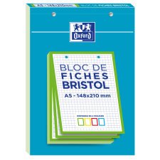 Bloc de fiches bristol Oxford 2.0 a5 petits carreaux 5mm 30 fiches collées bords verts