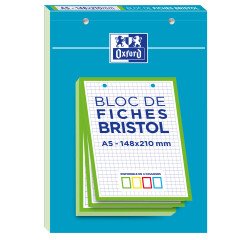Bloc de fiches bristol Oxford 2.0 A5 petits carreaux 5mm 30 fiches collées bords verts