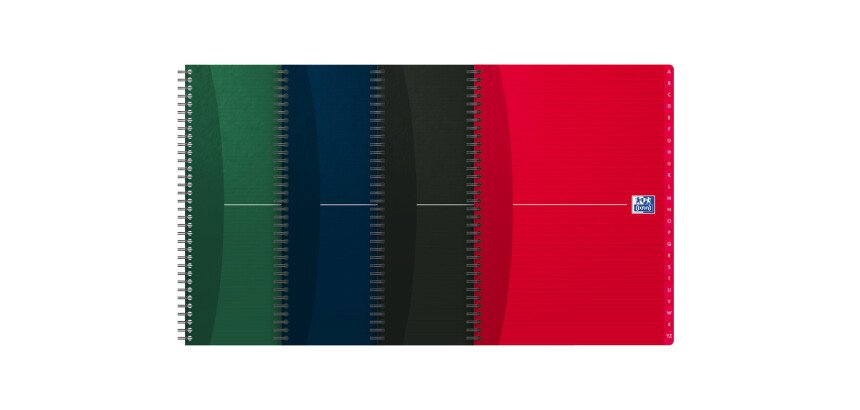 Répertoire Oxford office essentials a4 ligné 7mm 180 pages reliure spirale couverture carte coloris assortis