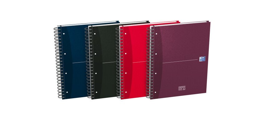 Cahier Oxford Europeanbook office Essentials A4+ grands carreaux Seyès 240 pages reliure spirale couverture carte coloris assortis