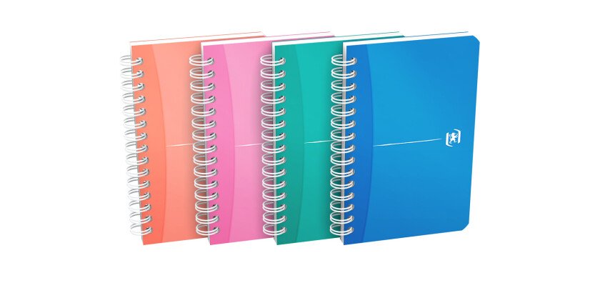 Carnet Oxford office My Colours 9x14cm petits carreaux 180 pages reliure spirale couverture polypro coloris assortis