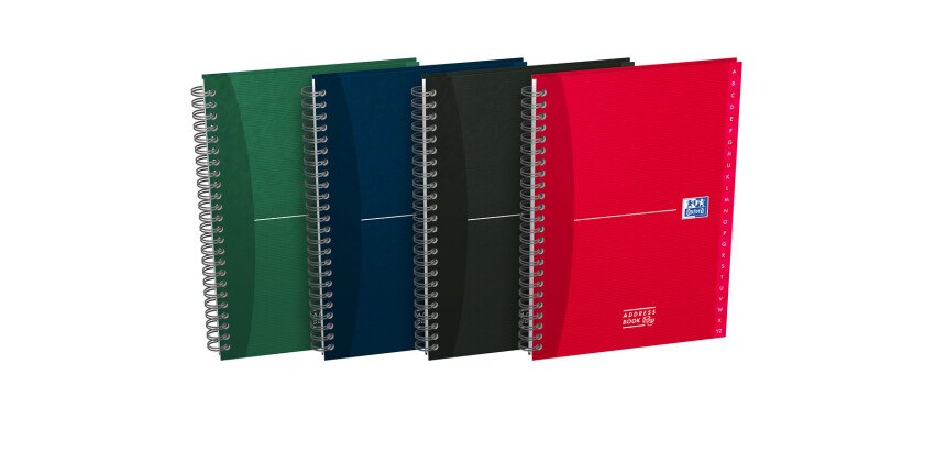 Répertoire téléphonique Oxford office essentials a5 réglure spécifique 144 pages reliure spirale couverture carte rigide coloris assortis