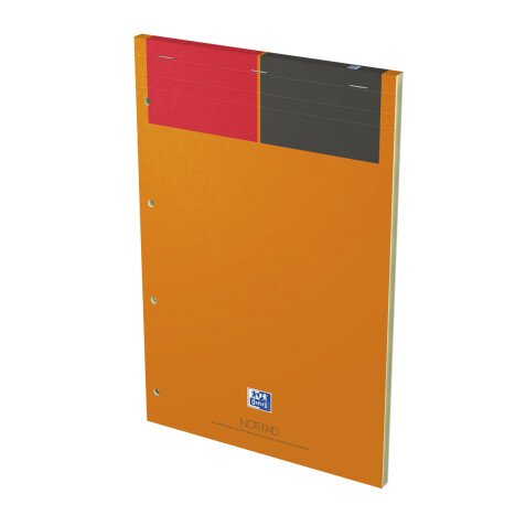 Bloc-notes Oxford international a4+ ligné jaune 6 mm 160 pages agrafées couverture carte orange