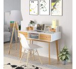 Lampadaire trépied en bambou Unilux avec abat jours en tissu tooka bambou et blanc