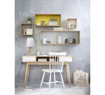 Lampe de bureau led Unilux avec abat jours sur trépied en bambou katy blanc bambou