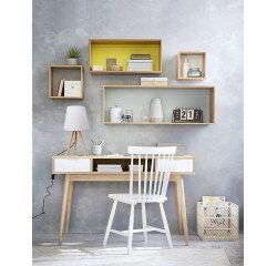 Lampe de bureau led Unilux avec abat jours sur trépied en bambou katy blanc bambou